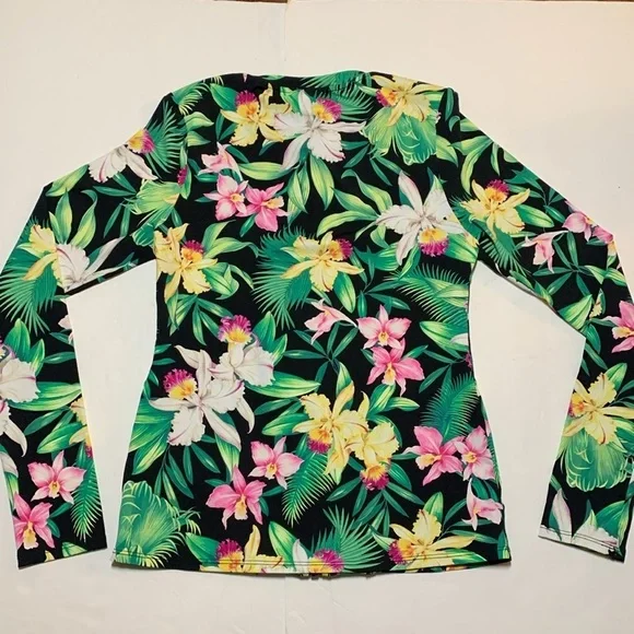 Tommy Bahama Orchid Garden Swim Rash Guard Top Full Zip Size XS UPF 50 NWT